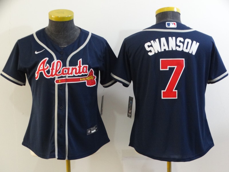 2021 Women Atlanta Braves #7 Swanson Red Nike Game MLB Jerseys->women mlb jersey->Women Jersey